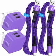 2 Pack 2.4A Dual-Port Fast Wall Charger Block with 10FT Type-C Cables, Power Adapter Compatible with iPhone 17/16/15 Pro Max iPad Pro Galaxy S26 Android,Purple
