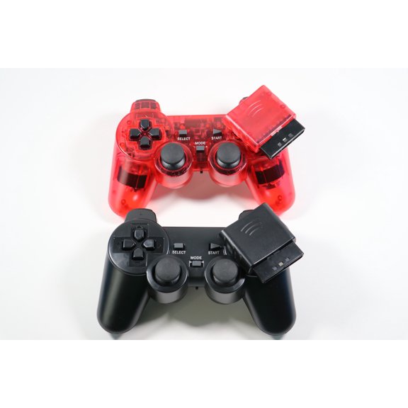 2-Pack 2.4G Wireless Controller Gamepad Dual Vibration Compatible For Playstation 2 PS2 PS1 Red & Black