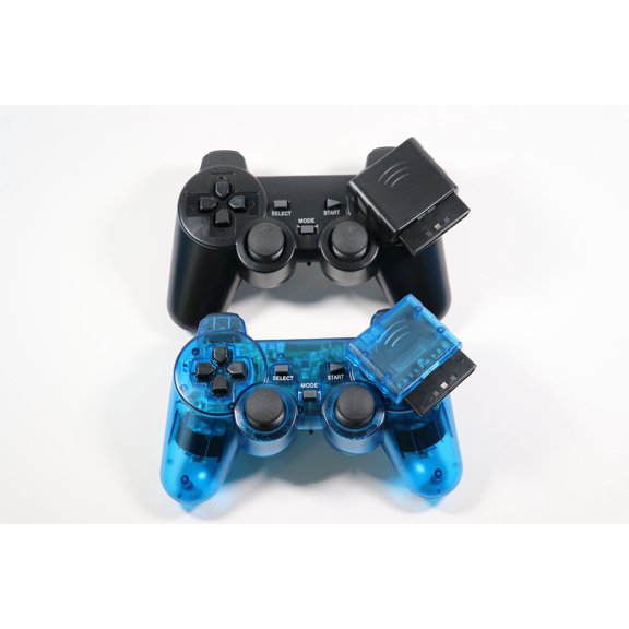 2-Pack 2.4G Wireless Controller Gamepad Dual Vibration Compatible For Playstation 2 PS2 PS1 Blue & Black