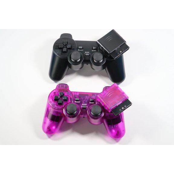 2-Pack 2.4G Wireless Controller Gamepad Dual Vibration Compatible For Playstation 2 PS2 PS1 Purple & Black