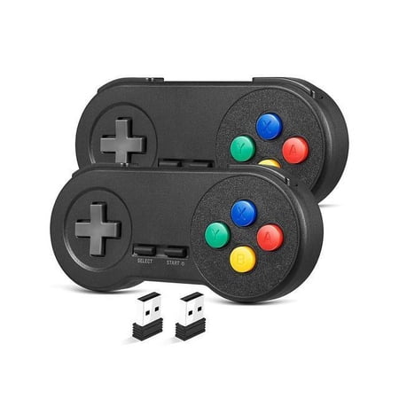 (2 Pack) 2.4GHz Wireless USB SNES Style Controller Compatible with Super Retro Games, Game pad for Windows PC Mac Linux Raspberry Pi Emulator [Rechargeable] [Plug & Play]