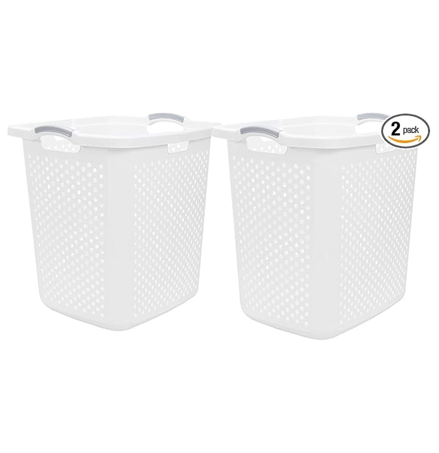 (2-Pack), 2.5 Bushel Plastic Dirty Laundry Basket, White, With two ...