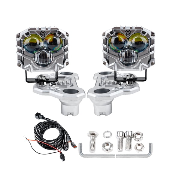 2-Pack 2.5inch Three-Eye 30W Spotlight 5400LM with JL A-Pillar Windshield Hinge Mounting Brackets Wiring Harness Kit, for Wrangler JL/JLU 2018-2023 Gladiator JT 2020-2023 (Silver)