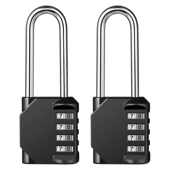 2 Pack 2.6 Inch Long Shackle Combination Lock, 4 Digit Outdoor Waterproof Padlock for School Gym Locker, Sports Locker, Storage Unit, Gate, Fence, Toolbox, Cabinet (Black)