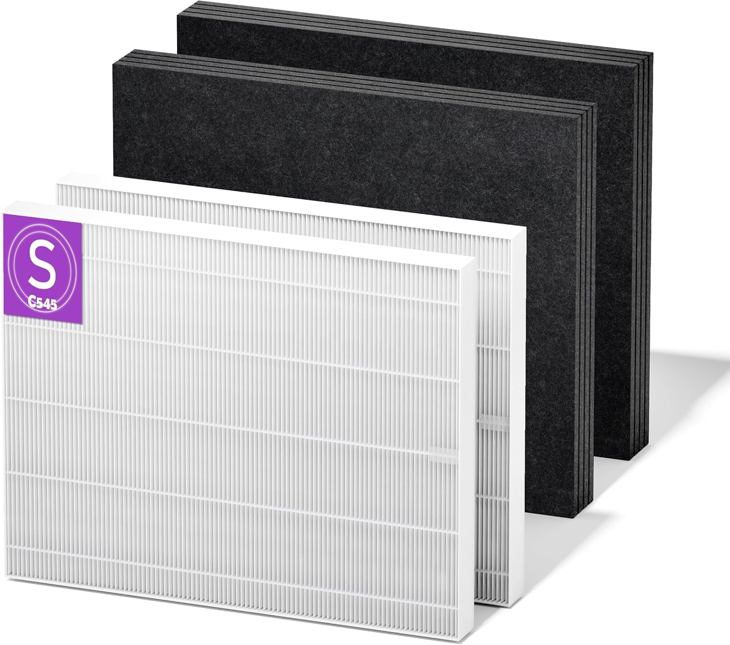 2-Pack【2+8 Value Bundle】C545 True HEPA Replacement Filter S Compatible with Winix C545 Air Purifier – 2 HEPA + 8 Odor-Targeting Activated Carbon Pre-Filters, Replace 1712-0096-00 & 2522-0058-00