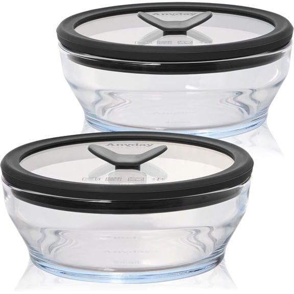 2-Pack 2-Cup Glass Food Storage Set with Vented Glass Lids Stackable Airtight Microwave-Safe