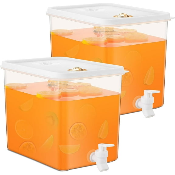 2 Pack 2 Gallon Drink Dispenser for Fridge with Spigot Water Dispenser Leak Proof Lids Filter Screen Beverage Juice Container Sealed Plastic Lemonade Milk Cold Hot Drink Tea Jug for Party