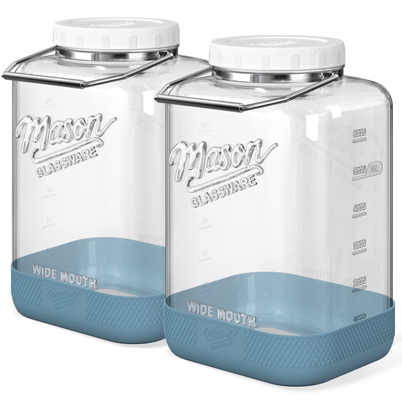 2 Pack 2 Gallon Glass Jar with Airtight Lid, 256 Oz Large Wide Mouth Mason Jar with Non-slip Base and Stainless Steel Handle - Glass Food Storage Containers for Flour, Cereals, Rice and Picking