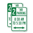 thumbnail image 1 of (2 Pack) 2 Hour Parking 830 Am To 530 Pm With Double | 12" X 18" Heavy-Gauge Aluminum Sign | Rust Free Aluminum, Weather Resistant, Waterproof, Fade Resistant, 2 Pre-drilled Holes, 1 of 4
