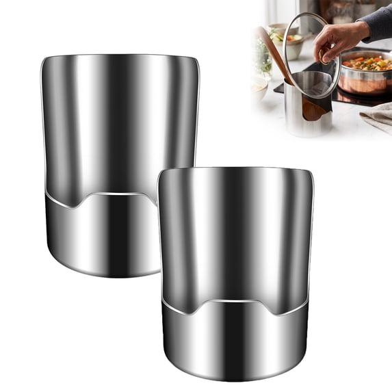 2 Pack 2 In1 Multi-functional Kitchen Utensil Holder, Stainless Steel Pot Lid & Spoon Rack, Space-Saving Vertical Stand for Spatulas,Tongs,Ladles, Countertop Organizer,Thickened Storage Stand(2pc)
