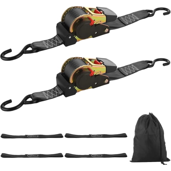 2 Pack 2 Inch Retractable Ratchet Straps Heavy Duty 15ft Self Retracting Tie Down Straps with S Hook, 3310 LBS Break Strength, AutoRetract Ratchet Straps for , Kayak, ATVs,