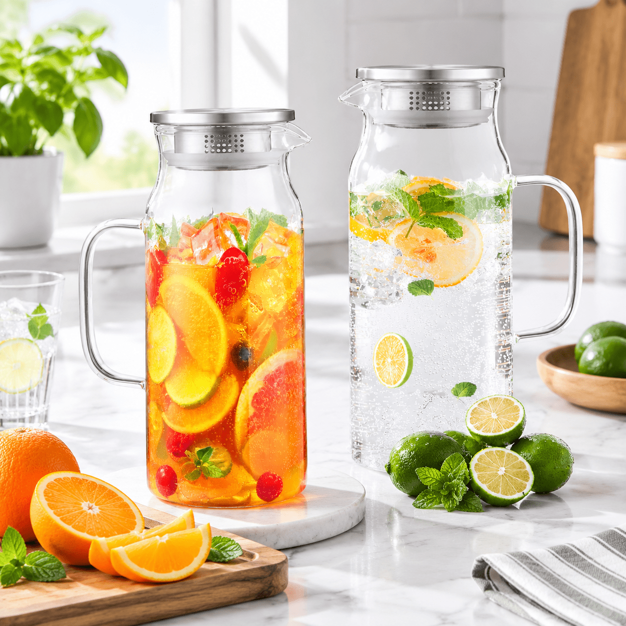 2 Pack 2 Liter 68 Oz 2.1 Qt Glpitcher With Lid And Handle Water For ...