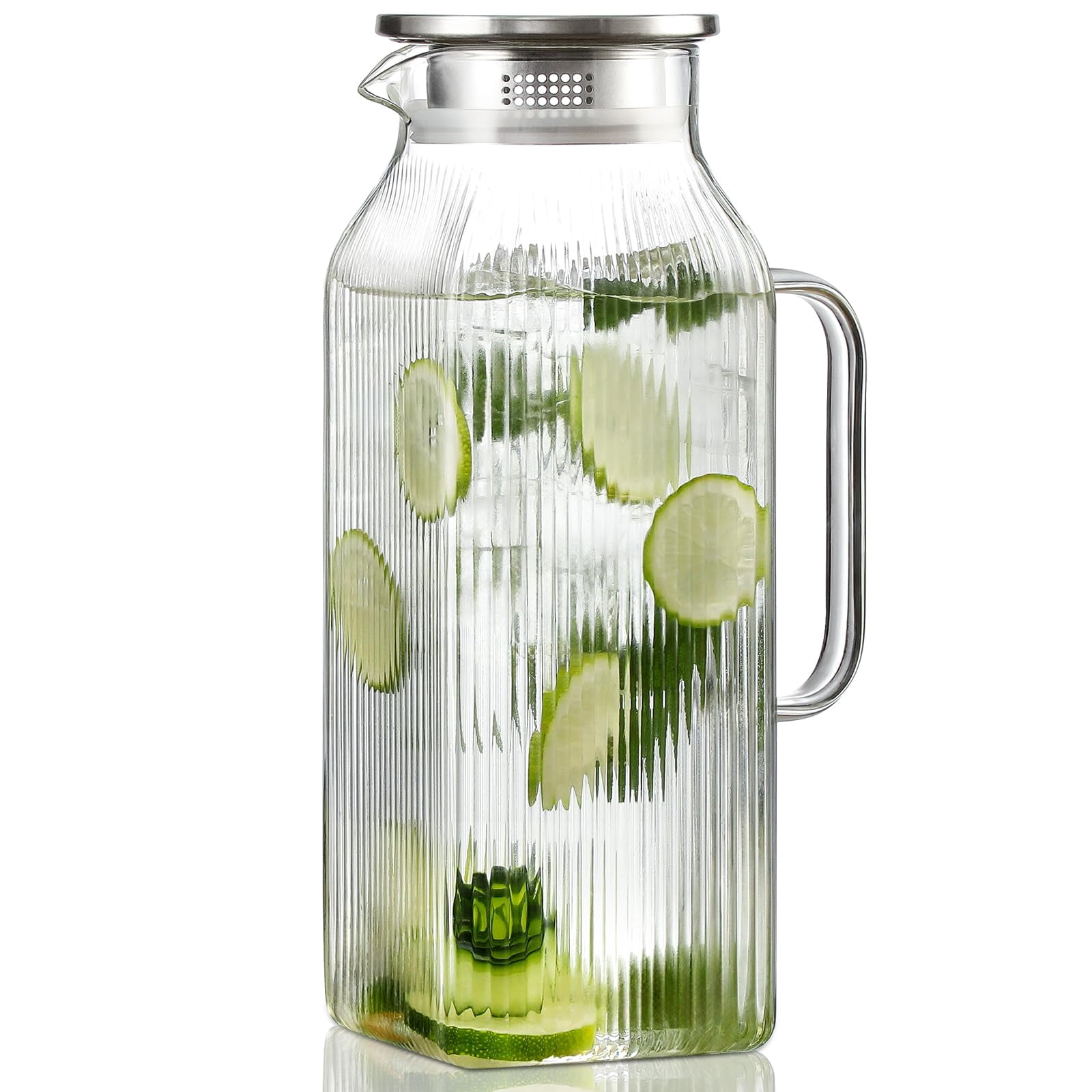 2 Pack 2 Liter/68 oz Square Glass Pitcher with Lid, Classic Stripes ...