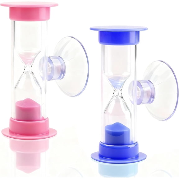 2-Pack 2 Minute Hourglass Sand Timer with Suction Cup - Unbreakable Sucker Sand Clock Timer 2 min -Plastic Mini Sand Watch -Reminde Kids Brushing Time