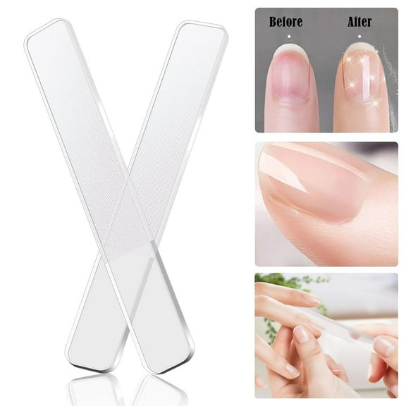 2-Pack Glass Nail Shiner & File Set Crystal Nail Buffer for Natural Fingernails & Toenails Gentle Polisher for Adults & Kids, Reusable & Washable TIKA