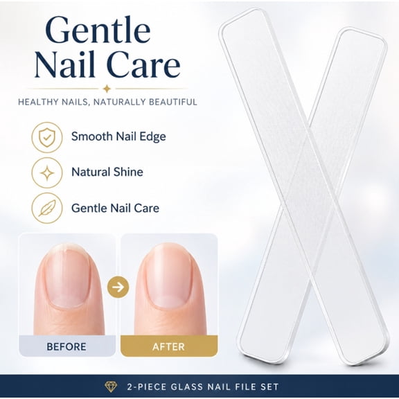 2 Pack Glass Nail File and Shiner Set, Crystal Nail Buffer for Fingernails and Toenails, TIKA