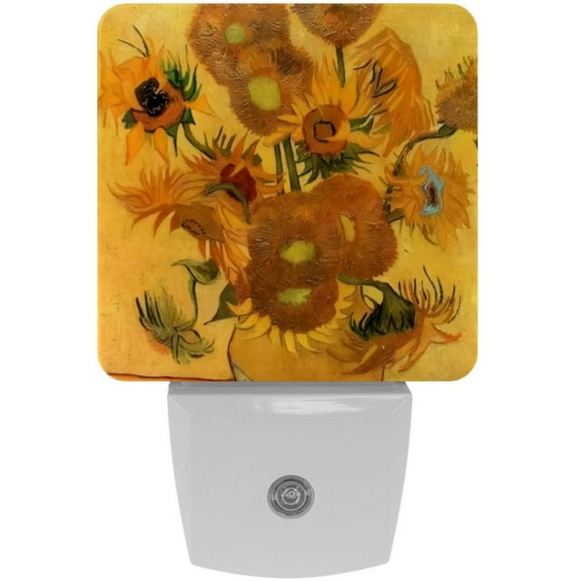 [2 Pack] 2Pin Plug into Wall Van Gogh Sunflowers Square LED Night