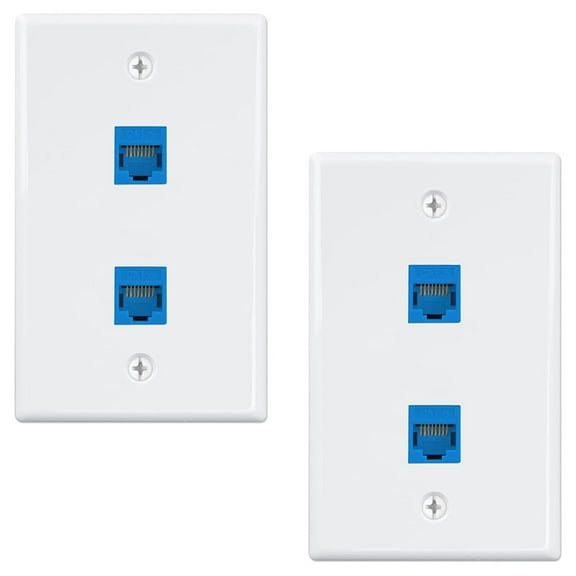 2-Pack 2 Port Ethernet Wall Plate, RJ45 Cat6 Female to Female Jack Inline Coupler Face Plates, 2-Port