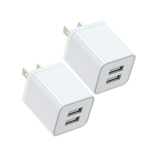 2Pack 2Port USB Wall Charger, 2.4A Fast Charging Power Adapter Cube, USB Plug Charger Block Compatible with iPhone, iPad, Samsung Galaxy, Note, HTC, LG and More