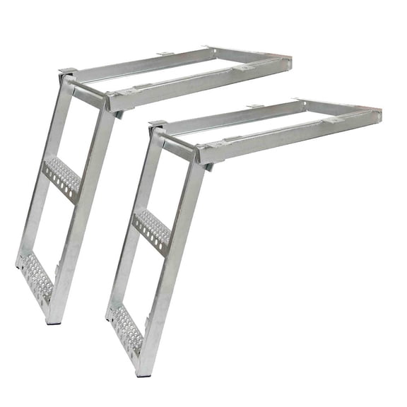 2 Pack 2 Rung Pull-Out Trailer Step Ladder Folding Truck Step Galvanized Steel Heavy Duty for Use with Trucks, Trailers and RV's