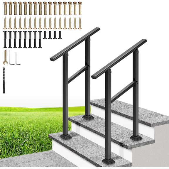 2-Pack 2 Step Hand Rails for Outdoor Steps, Galvanized Steel Railing, Straight Oval Exterior Hand Railing for Porch, Deck, or Indoor Stairs, Railing Kit