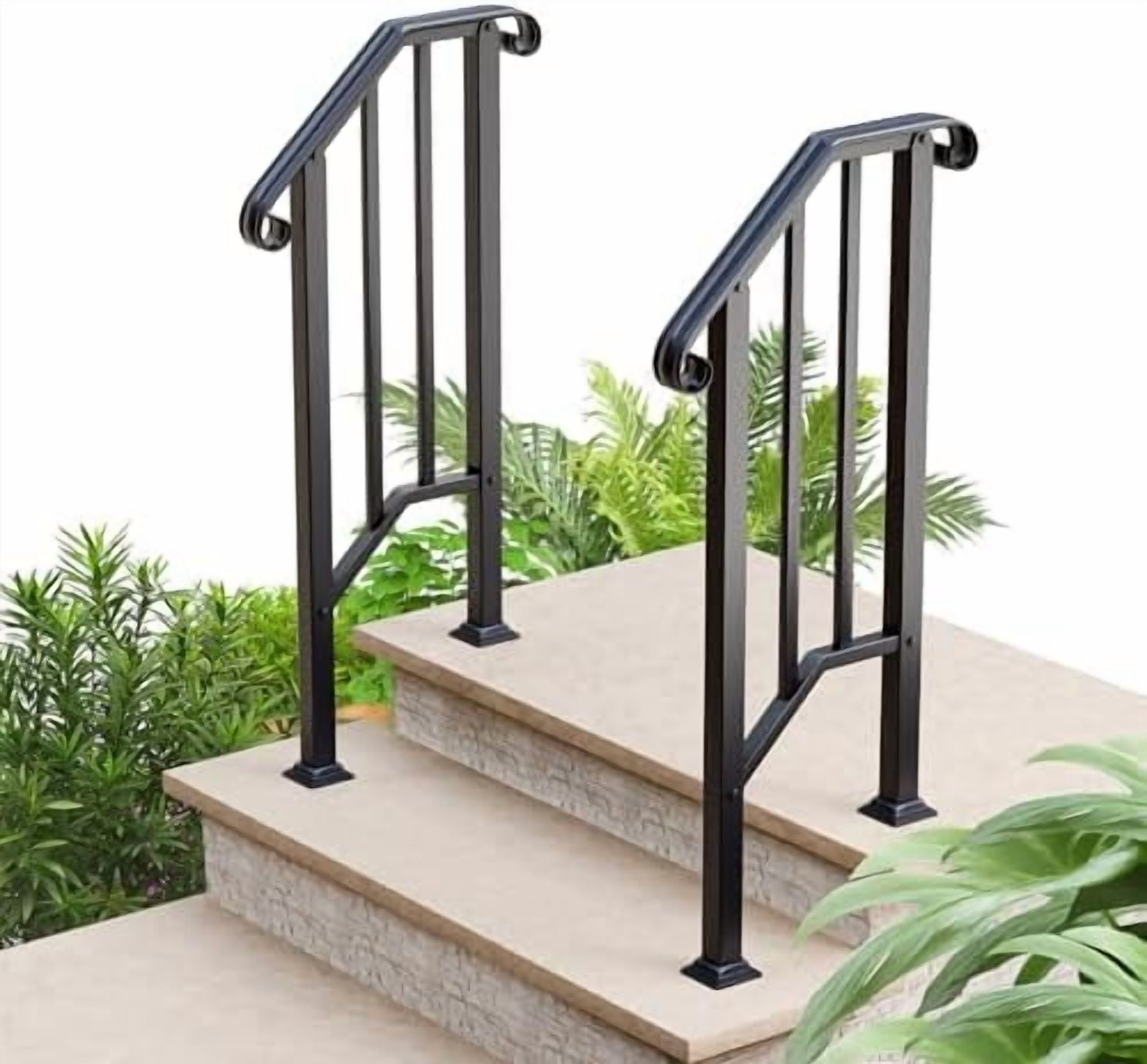 Handrail For Outdoor Steps, U-Shaped Side Mounted Stair Railing, Safety Anti-Slip Stair Fence, Wrought Iron Guardrail Grab Bar, For Villas Corridors Gardens Terrace(Black,1.1ft/35cm