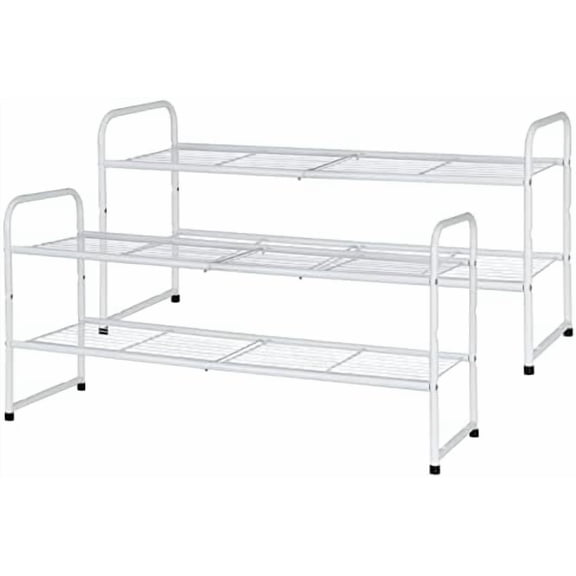 2 Pack 2-Tier 33" Wide Shoe Rack, Shoe Shelf Storage Organizer for Entryway, Extra Large Capacity, Bedroom Footwear Organizer, Wire Grid, White