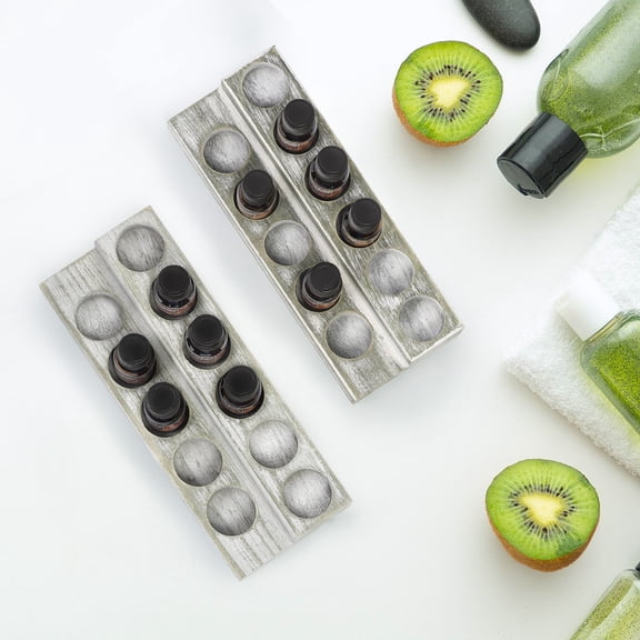 2Pack 2Tier Essential Oil Storage Rack, Olive Green Washed Wood Display Stand for 10ml Bottles, Spa & Home Organizer
