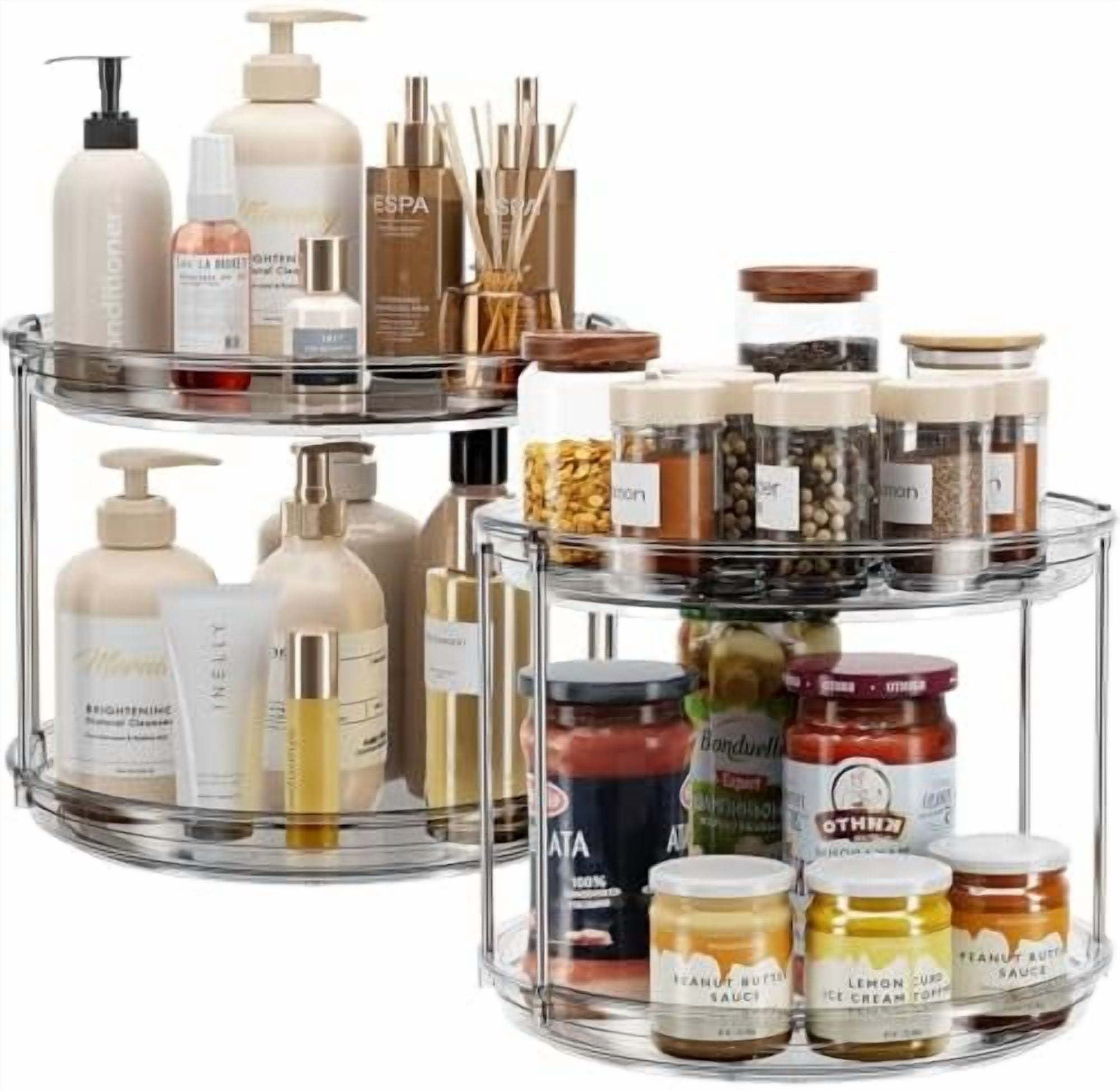 2 Pack 2 Tier Lazy Susan Turntable Organizer 9.25'' Rotating Spice Rack ...