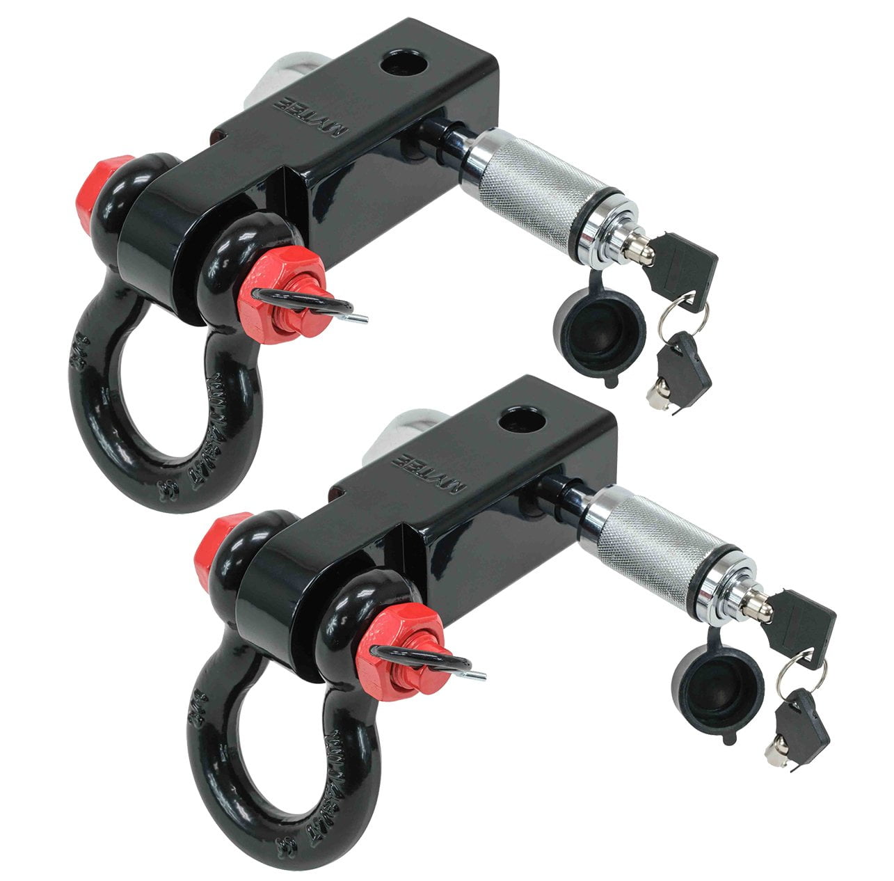 (2 Pack) 2" Tow Hitch Shackle Receiver with 3/4'' D Ring Shackle, 5/8" Hitch Lock Pin, 11,000 lbs WLL | Black Towing Accessories for Vehicle Recovery Off-Road