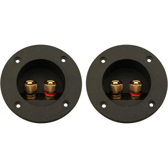 2 Pack 2 Way Speaker Terminals For Car And Home - Round Spring Loaded Connectors - Subwoofer Connectors - Back Panel Junction Box - Black