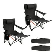 2 Pack 2-in-1 Camping Chair Reclining, Lightweight Folding Camping Chair with Adjustable Backrest & Removable Footrest, Camping Lounge Chair with Headrest, Cup Holder, Storage Bag