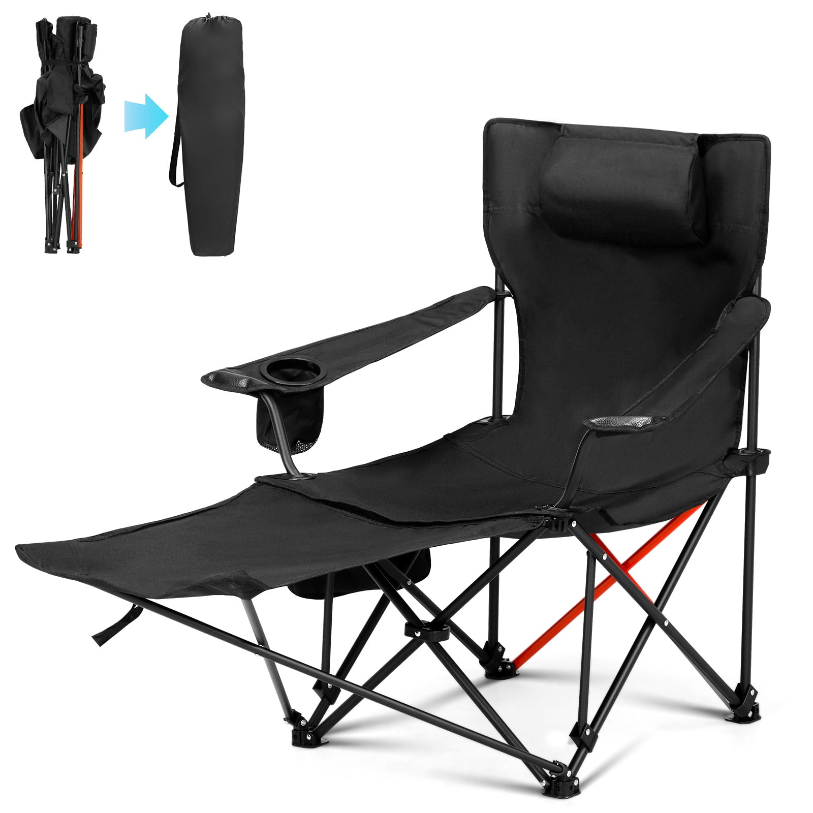 WEJOY Camping Chairs Folding Recliner Chair Adjustable With Detachable Footrest Headrest Cup Holder Lightweight Portable Padded Reclining Camp Chair Fold Up Chair For Beach Garden,Grey Set Of 2
