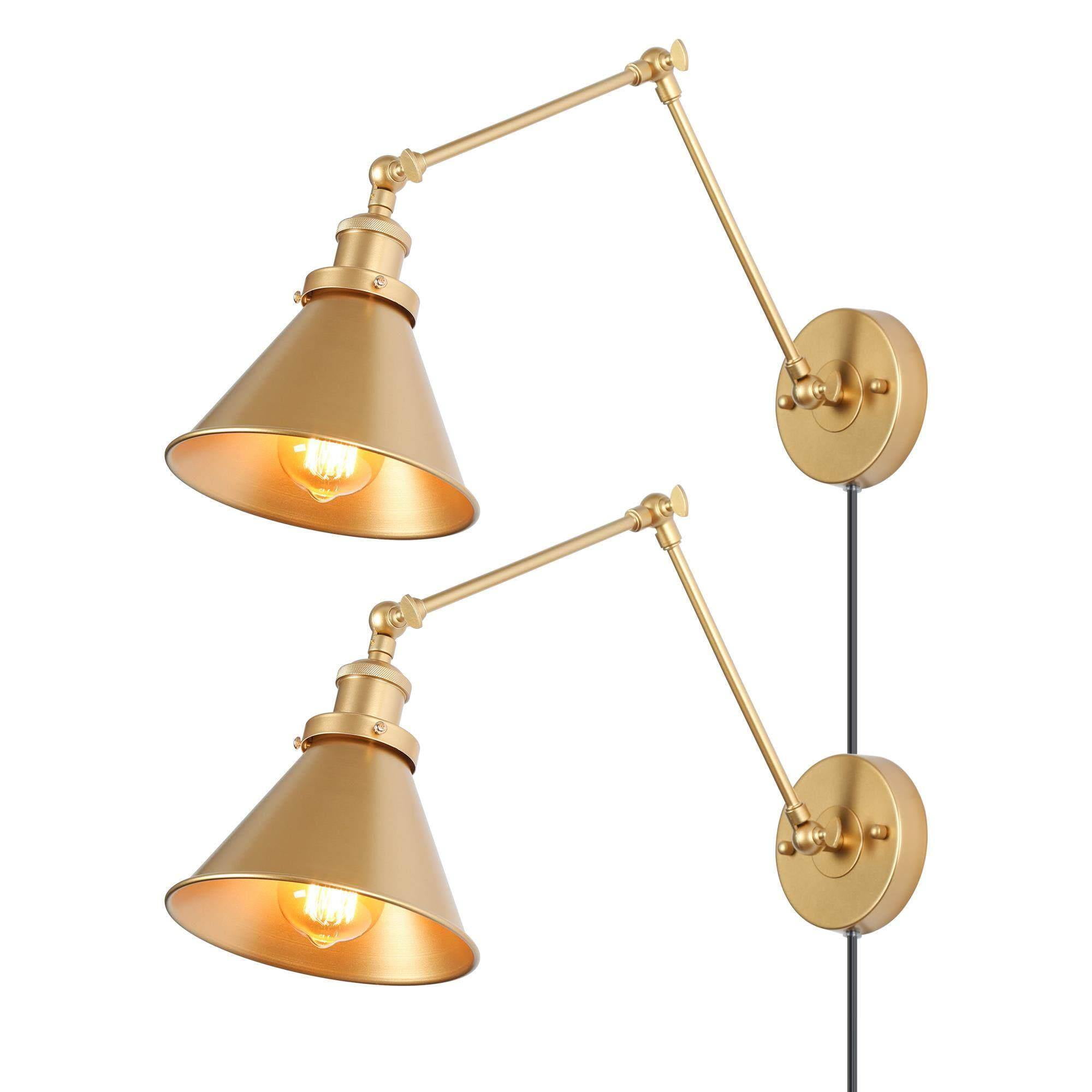Gold Adjustable Swing Arm Wall Sconce Set with Dimmable LED