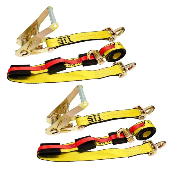 2 Pack 2" x 10' Over The Tire Car Hauler Ratchet Tie Down Strap w/ Swivel J Hook