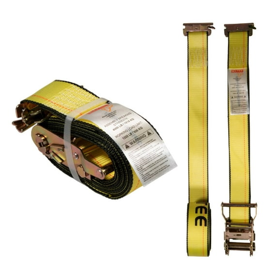 2 Pack 2'' x 12' E Track Ratchet Straps with Spring E-Fittings, 4000 lbs - Yellow Heavy Duty Etrack Ratchet Tie Down Strap for Enclosed Trailers, Trucks & Vans