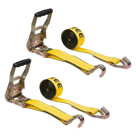 2 Pack 2" x 12' Ratchet Strap with J Hooks - 10,000 Lbs Breaking Strength - Heavy Duty Tie Down Cargo Truck Straps with Wire Hooks for Flatbed, Truck, Trailers Pickup - Yellow