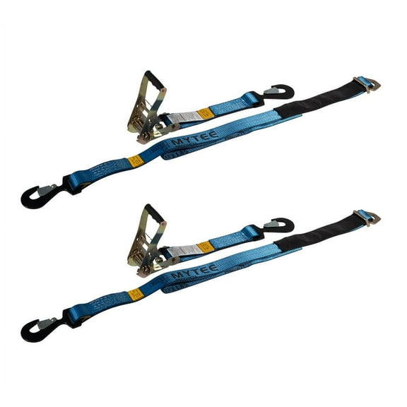 (2 Pack) 2" x 8' Tie Down Ratchet Axle Straps with Snap Hooks, D-Ring and Protective Sleeve, 10,000LBS Capacity - Race Car Trailer Car Hauler Towing