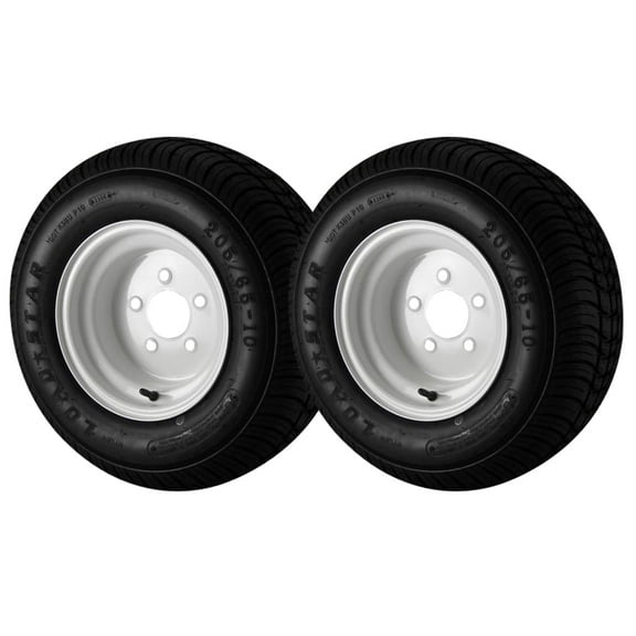 2 Pack - 20.5X8.00-10 Loadstar Trailer Tire LRC on 5 Bolt White Wheel