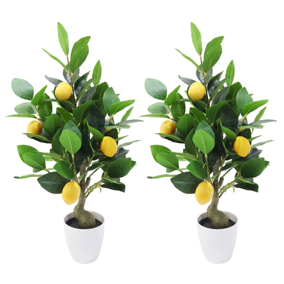 2 Pack 20" Artificial Lemon Trees in Pots - Faux Potted Plants for Indoor Outdoor Decor, Home Office Wedding Christmas Thanksgiving Party Decoration