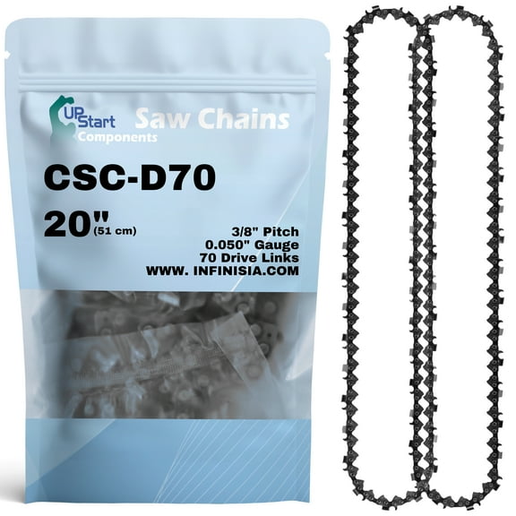 2-Pack 20" Full Chisel Chainsaw Chain D70 Replacement for Alpina/Castor PRO-55 Chainsaws - (20 inch, 3/8" Pitch, 0.050" Gauge, 70 Drive Links)