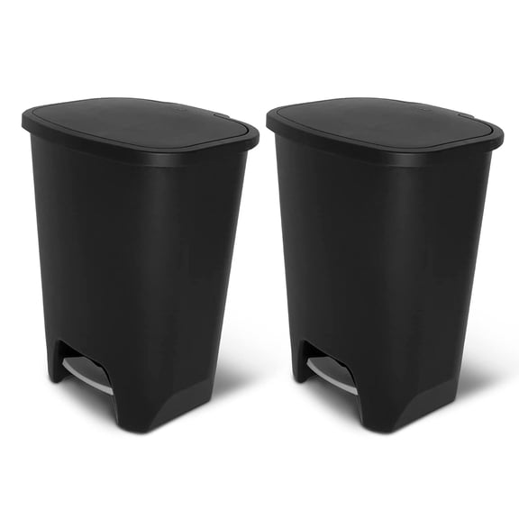 2 Pack 20 Gal Trash Can - Plastic Kitchen Waste Bin with Odor Protection of Lid - Hands Free with Step On Foot Pedal and Garbage Bag Rings, Black