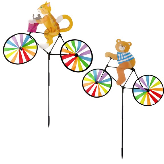 2 Pack 20 Inch Animal Bike Spinners Yard Garden Decor Large Cat Bear Wind Spinners 1 Set