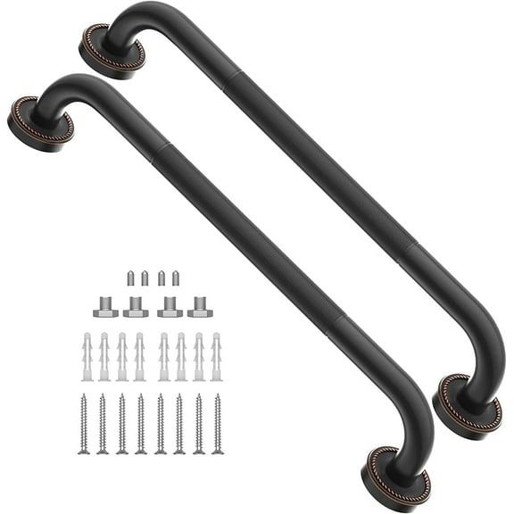 2 Pack 20 Inch Anti Slip Shower Grab Bar Oil Rubbed Black Bronze, ZUEXT Antique Brass Bathroom Grab Bar, Knurled Bath Balance Bar, Safety Handrail Support, Handicap Elderly Senior Assist Bath Handle