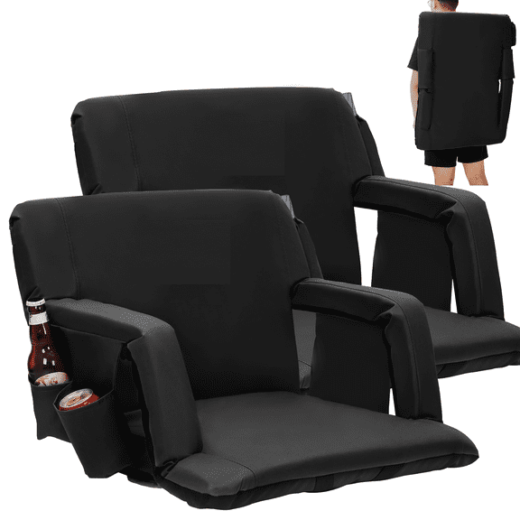 2 Pack 20"Stadium Seats w/Back Support,2.5'' Thick Comfy Cushion w/Anti-Slip Mat,6 AdjustabHolders Stadium Chair w/Large Pockets, Cup Holders,Portable Bleacher Chair for Sport Events Concerts Parks