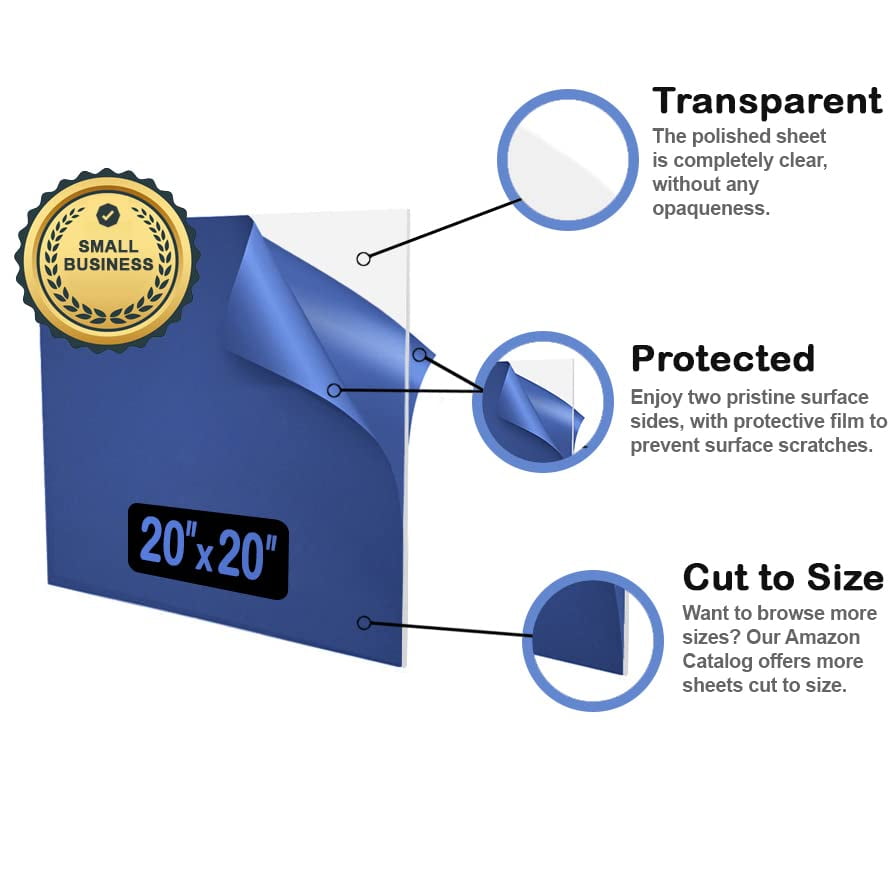 (2 Pack) 20" x 20” Clear Acrylic Sheets, 1/8" Thick (3mm) Plexiglass ...