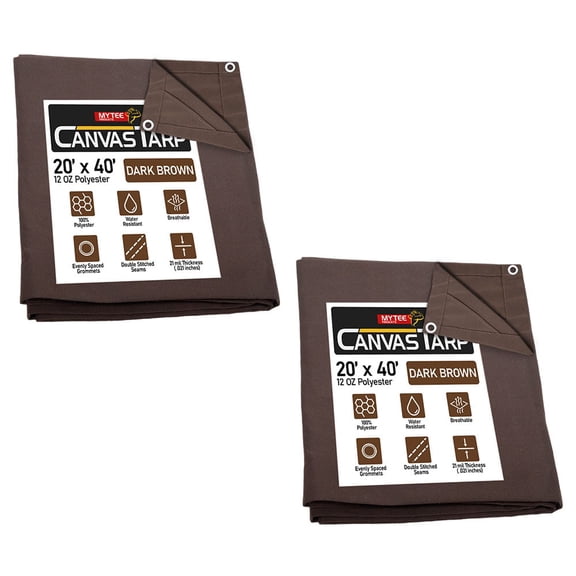 2 Pack 20'x40' Dark Brown 12oz Canvas Tarp with Grommets - Water Resistant - Heavy Duty Canvas Tarps - Multipurpose Tarpaulin Cover for Canopy Tent, Roof, Camping, Semi Trucks & Cargo
