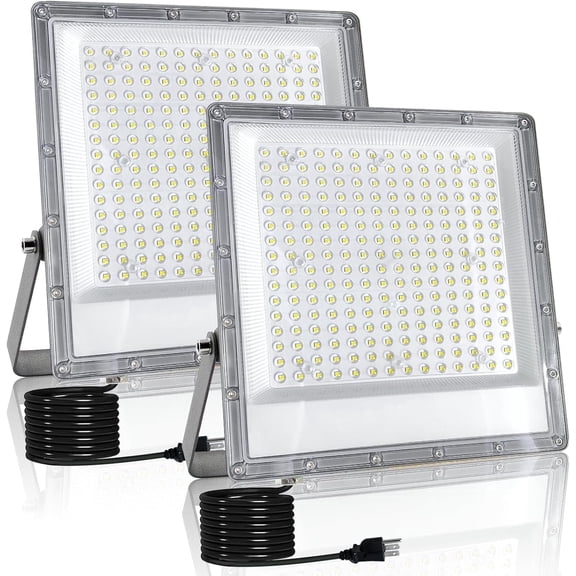 Indmird 2 pack 200W Exterior LED Flood Light, IP66 Waterproof, 6500K, for Yard, Garden, Playground, Lawn, Garages, Stadium
