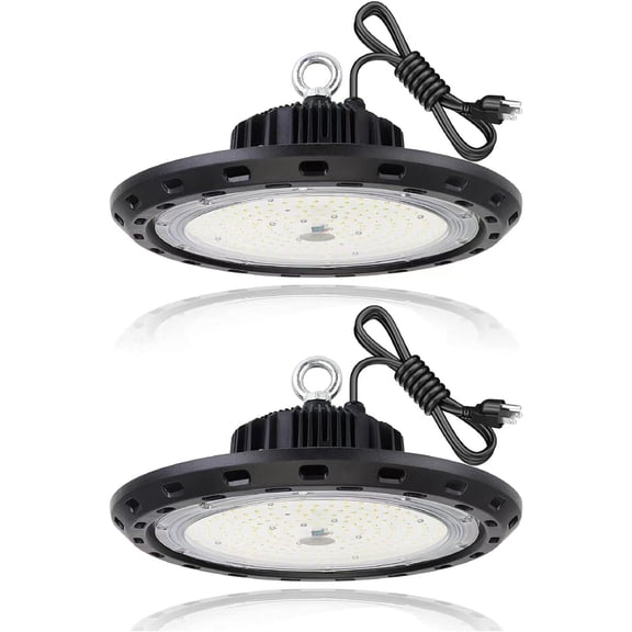 2-Pack 200W LED High Bay Lights 30000LM,Equivalent to 850W MH/HPS,5000K Daylight UFO High Bay Lighting for Shop Workshop Warehouse Factory,AC100-277V Matte Black Finish