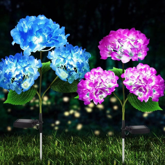 2 Pack 2023 Version Solar Lights Outdoor, Colorful,Hydrangea Flower Lights for Yard Decor, Garden Decoration, Two Lightning Modes & Enlarged Solar Panel